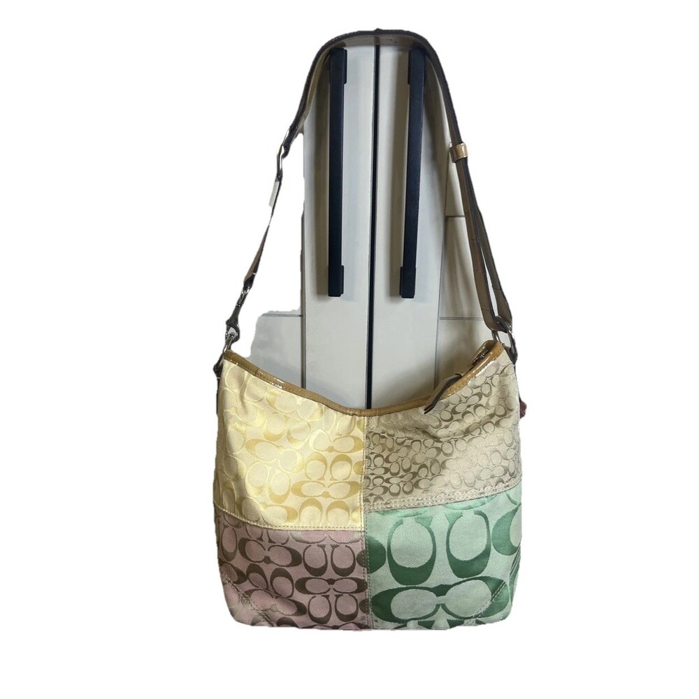 Coach (2010) Y2K Pastel Signature Patchwork Slider Shoulder Bag Hobo Purse - Picture 2 of 16